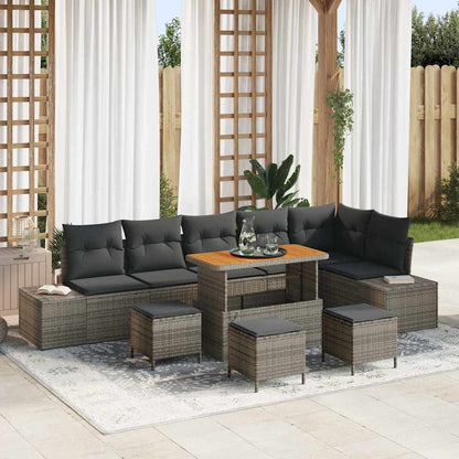 Gartensofa-set mit Kissen 10 pcs Grau Poly-Rattan