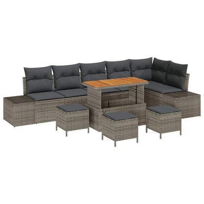 Gartensofa-set mit Kissen 10 pcs Grau Poly-Rattan