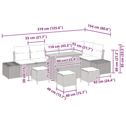 Gartensofa-set mit Kissen 10 pcs Grau Poly-Rattan