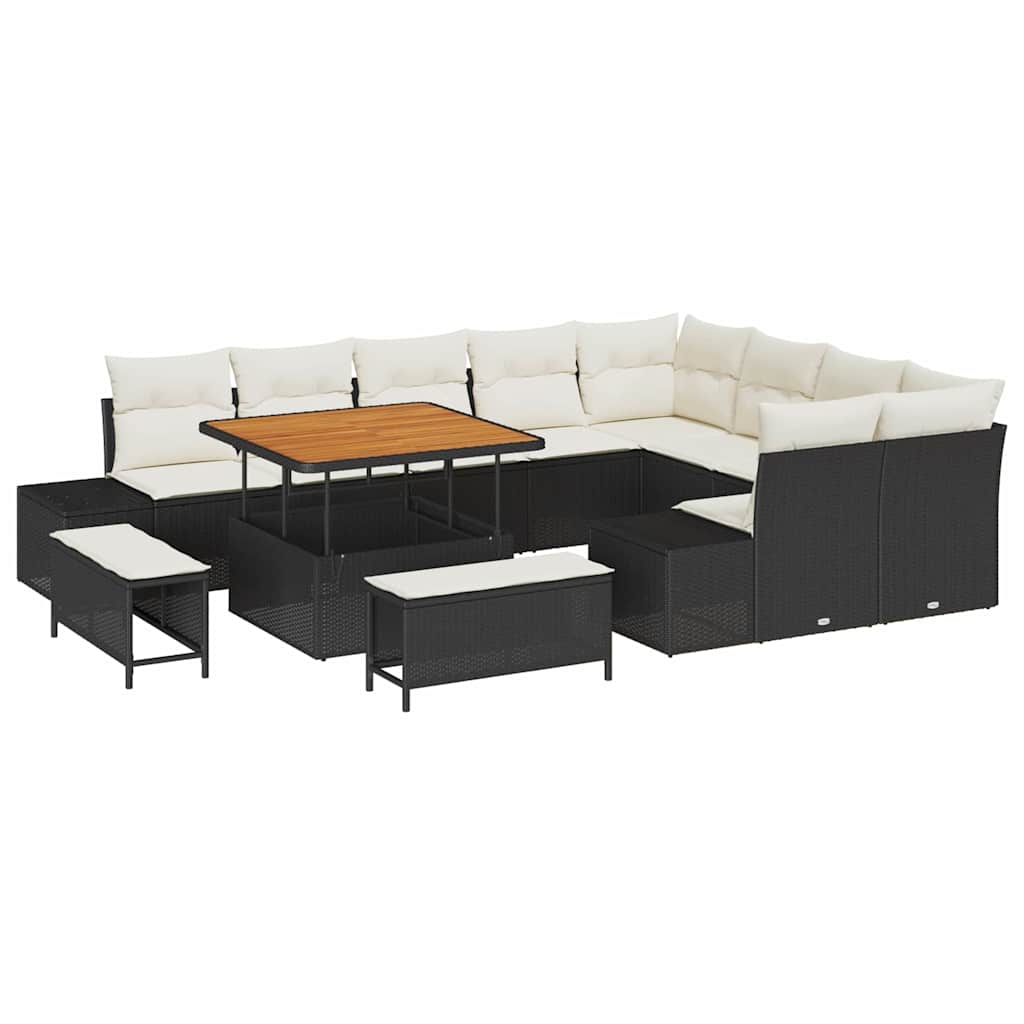 Gartensofa-set mit Kissen 12 pcs Schwarz Poly-Rattan