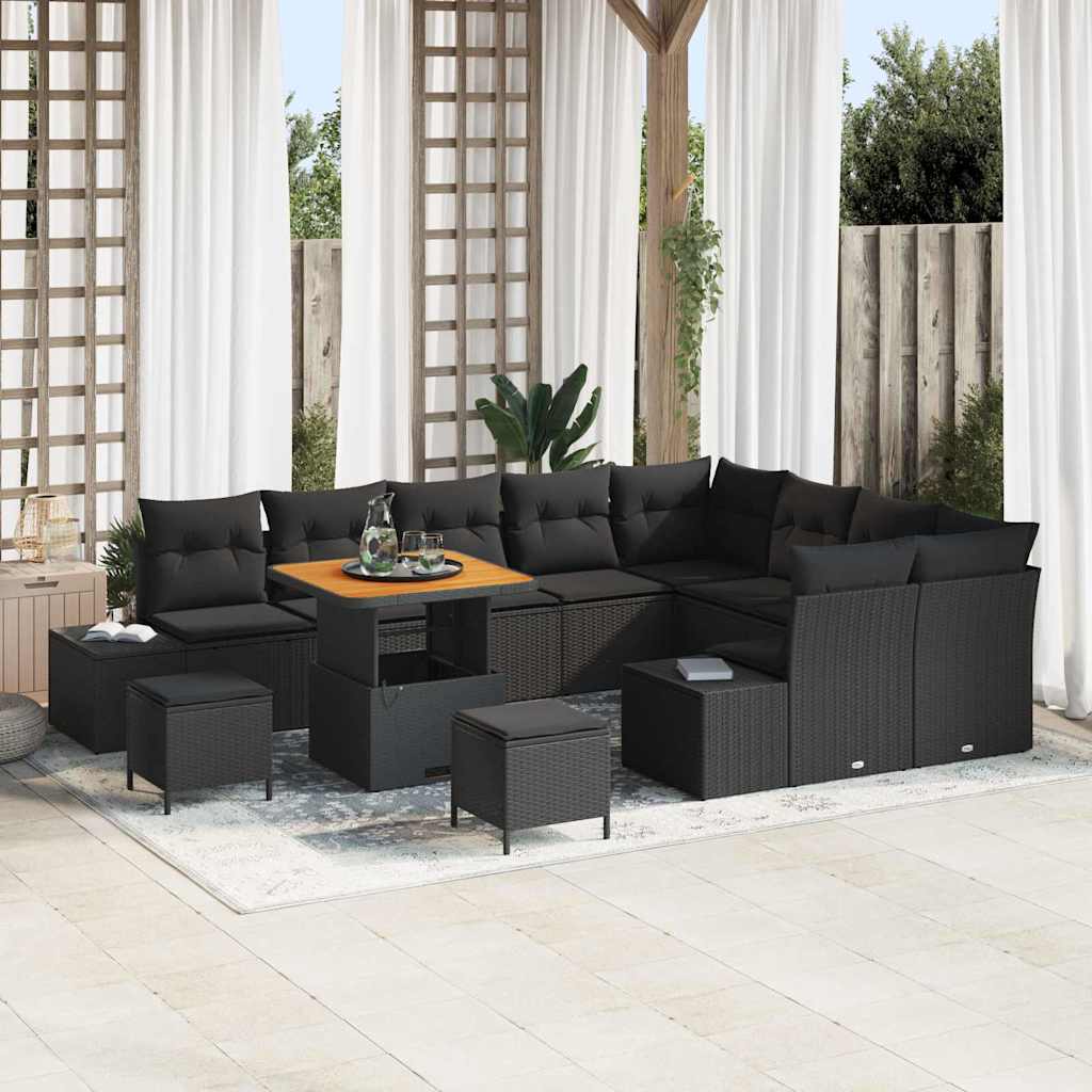 Gartensofa-set mit Kissen 12 pcs Schwarz Poly-Rattan
