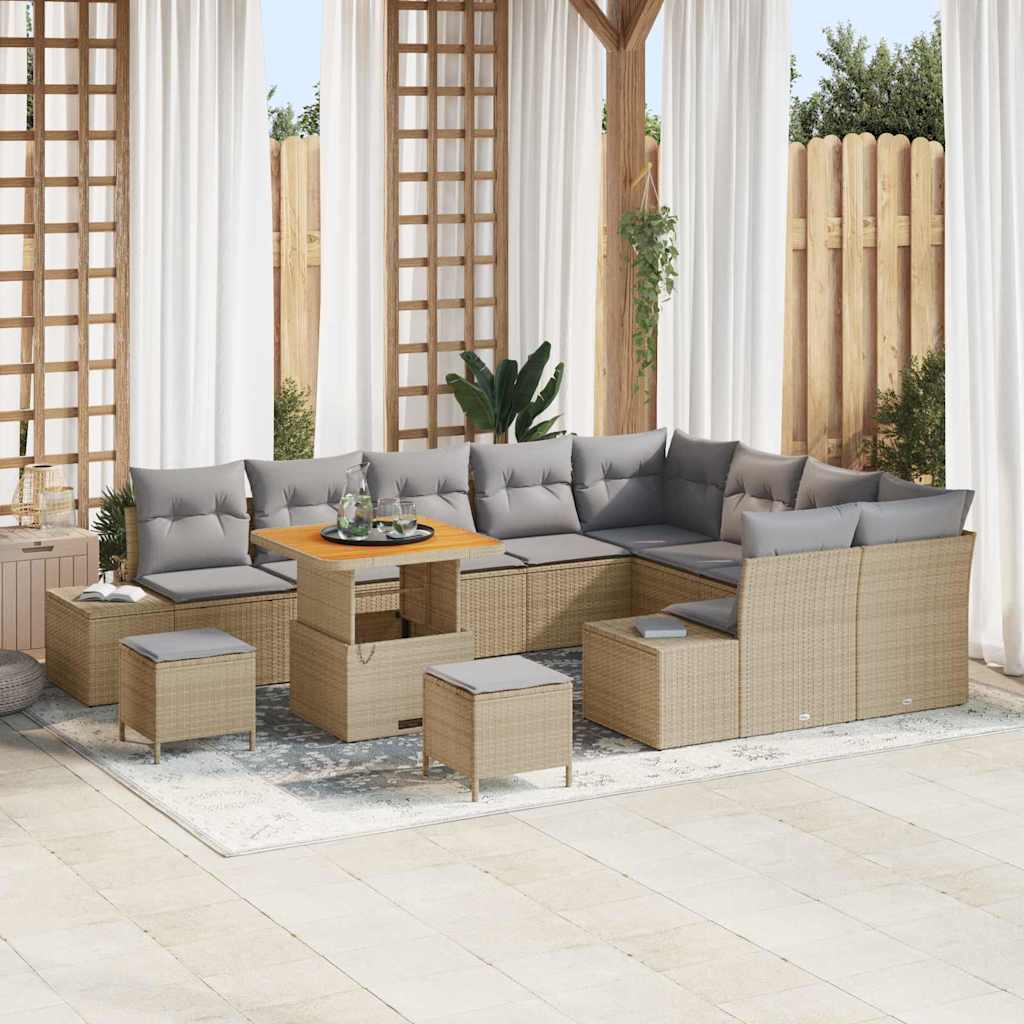 Gartensofa-set mit Kissen 12 pcs Beige Poly-Rattan