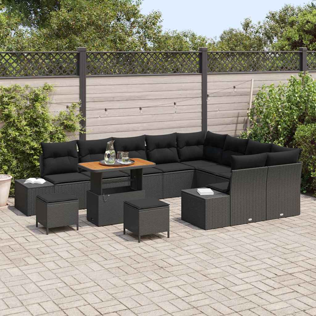 Gartensofa-set mit Kissen 12 pcs Schwarz Poly-Rattan