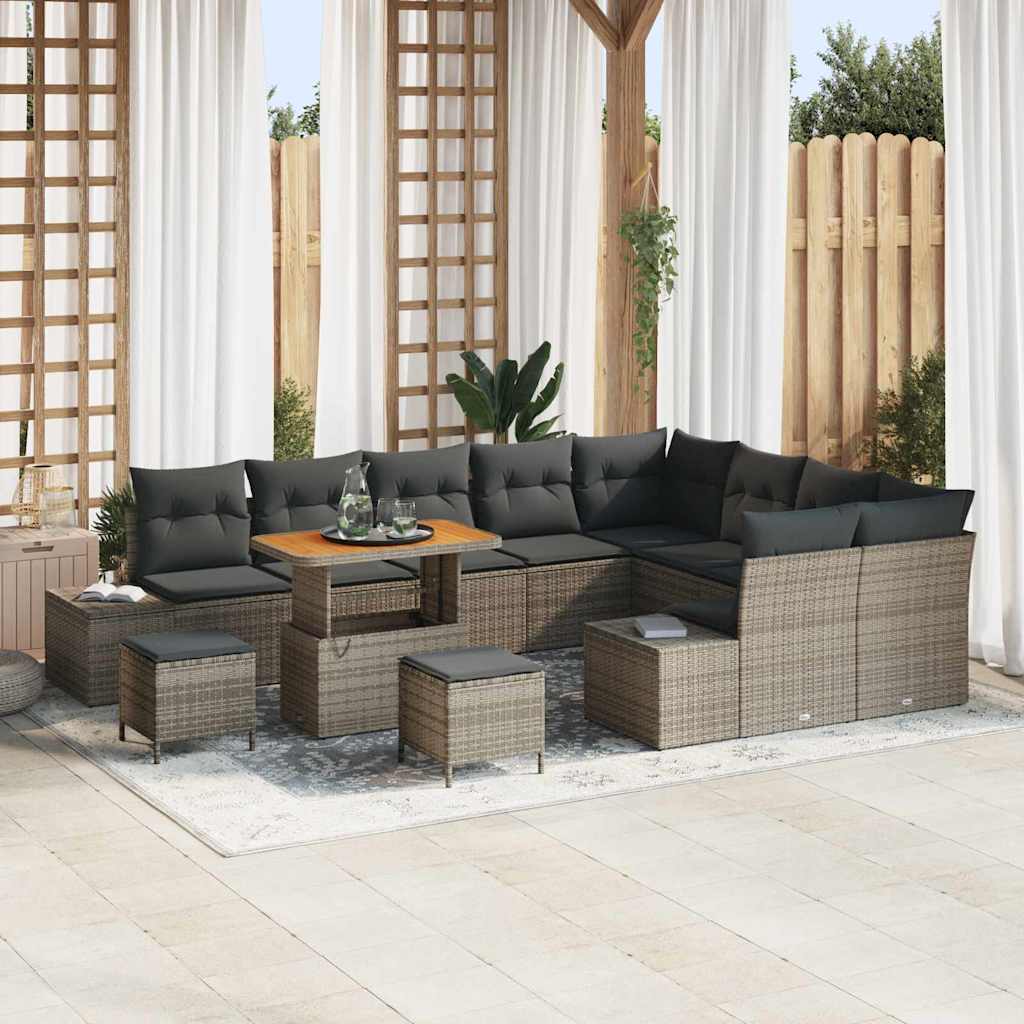 Gartensofa-set mit Kissen 12 pcs Grau Poly-Rattan