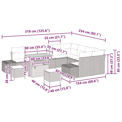 Gartensofa-set mit Kissen 12 pcs Grau Poly-Rattan