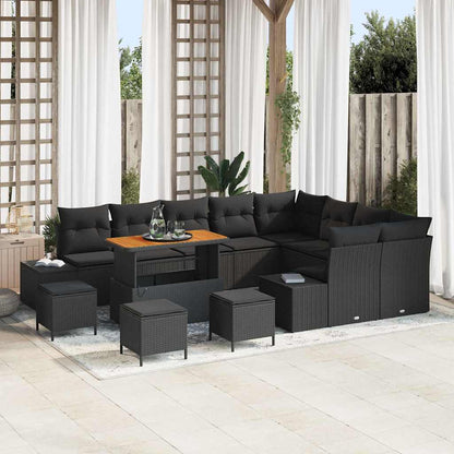 Gartensofa-set mit Kissen 13 pcs Schwarz Poly-Rattan