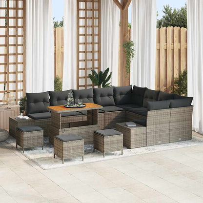 Gartensofa-set mit Kissen 13 pcs Grau Poly-Rattan