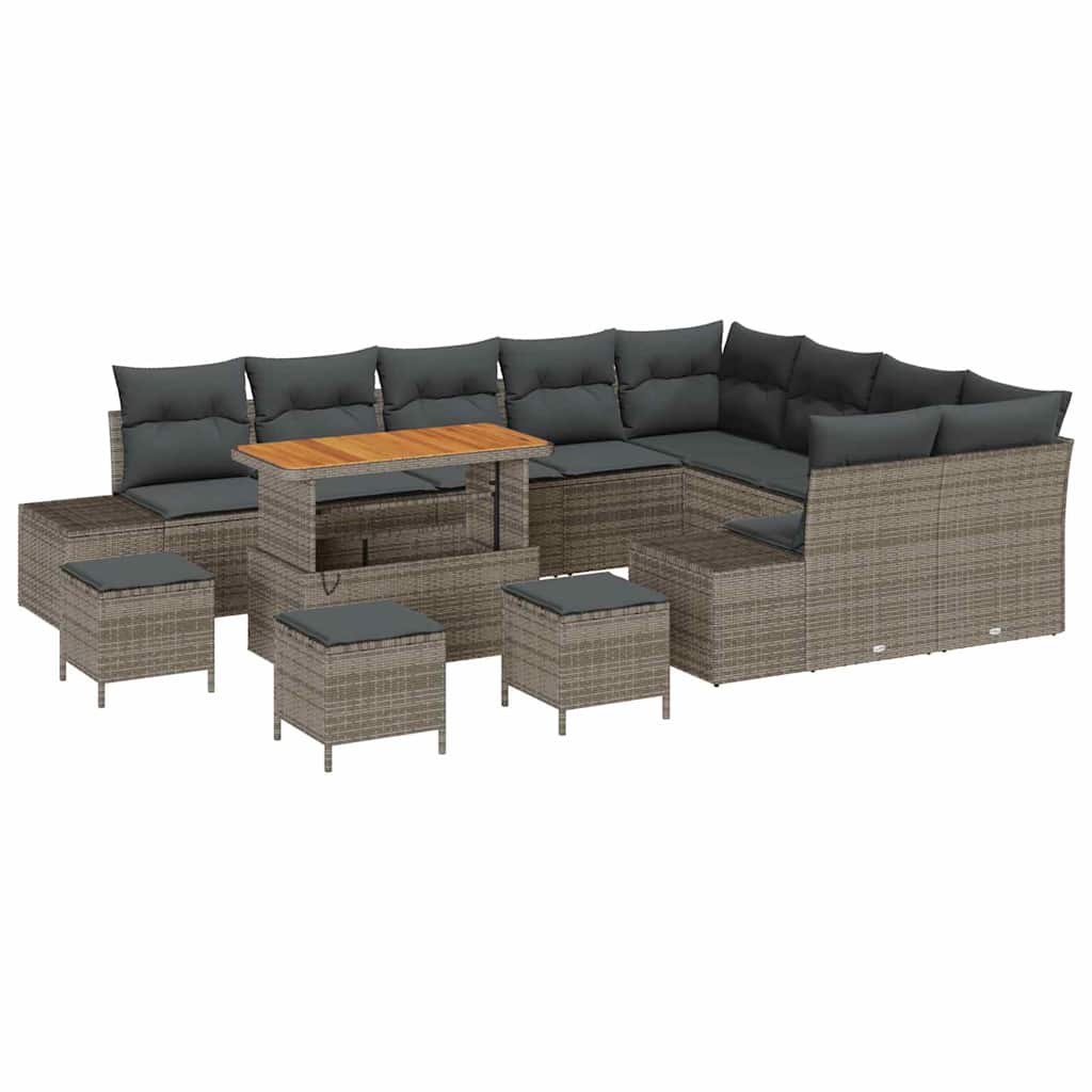 Gartensofa-set mit Kissen 13 pcs Grau Poly-Rattan