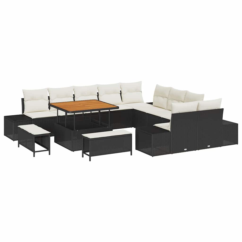Gartensofa-set mit Kissen 13 pcs Schwarz Poly-Rattan