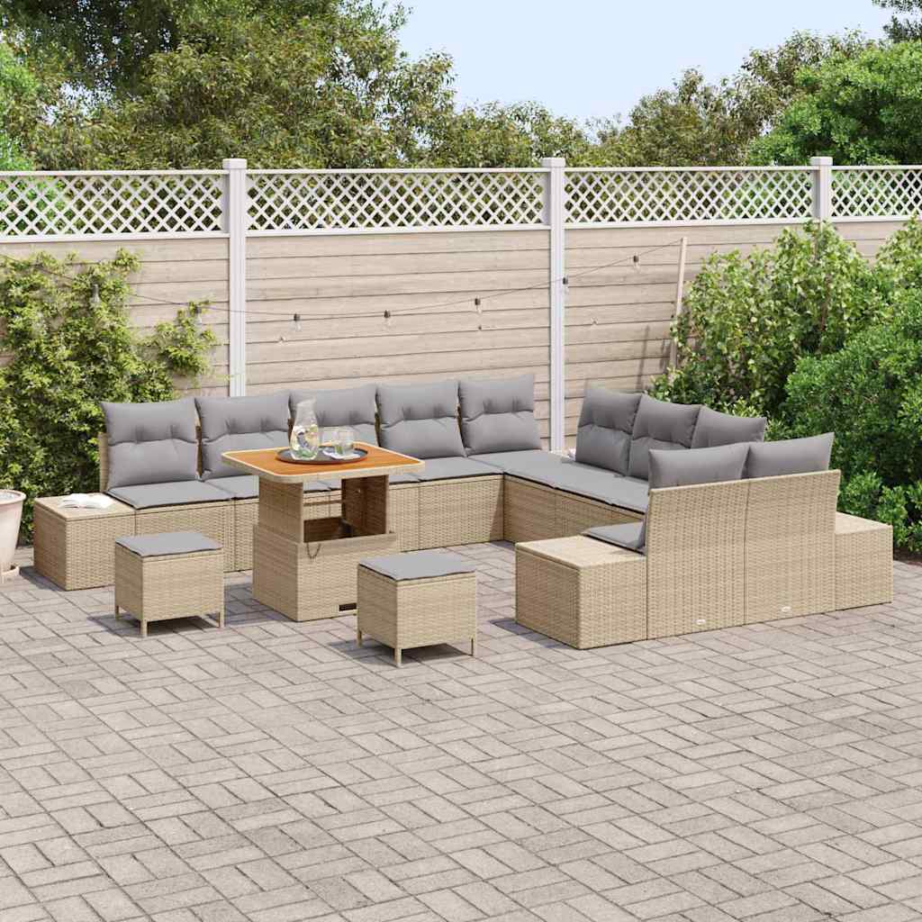 Gartensofa-set mit Kissen 13 pcs Beige Poly-Rattan