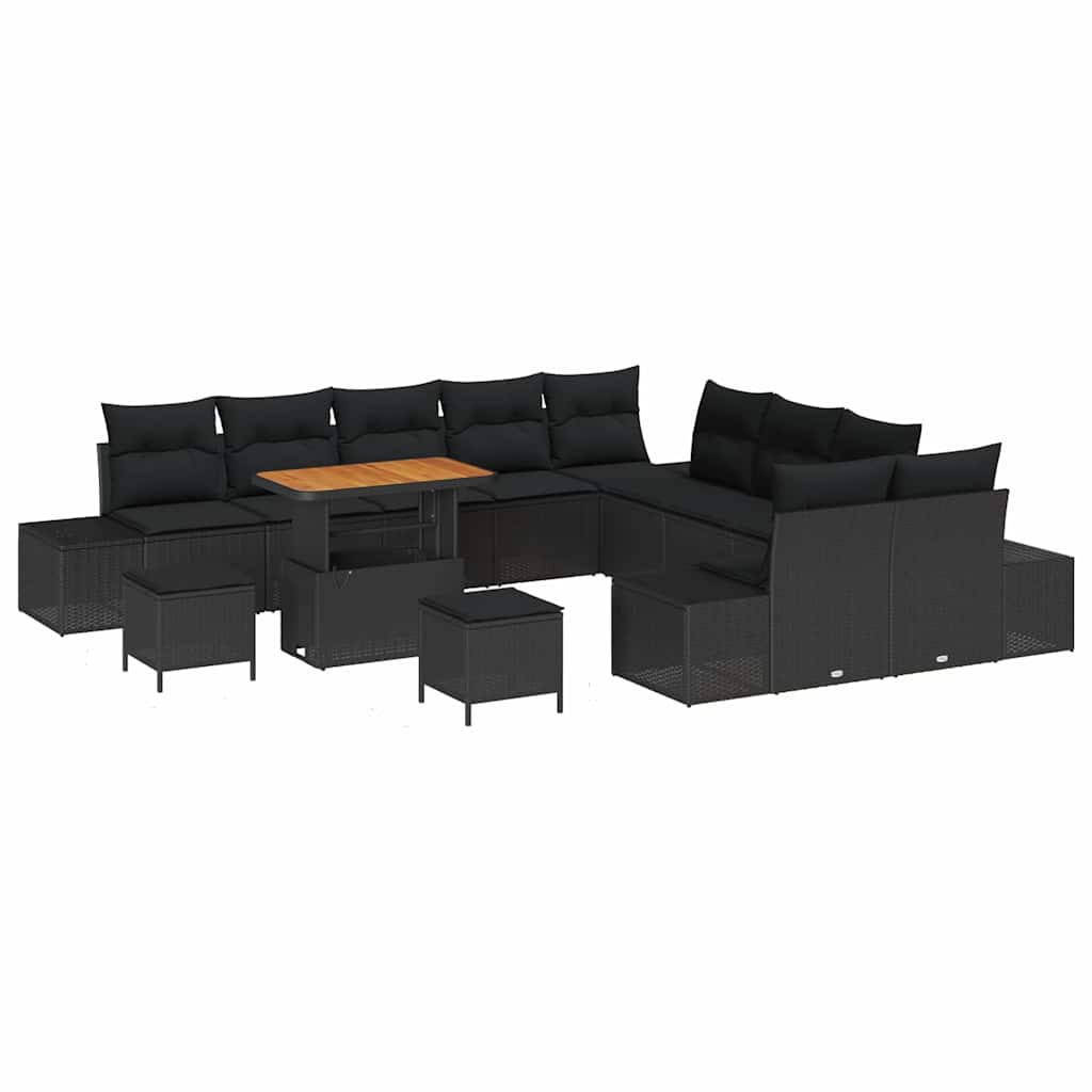 Gartensofa-set mit Kissen 13 pcs Schwarz Poly-Rattan