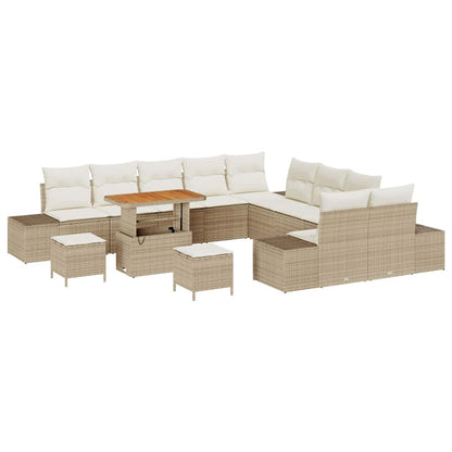 Gartensofa-set mit Kissen 13 pcs Beige Poly-Rattan