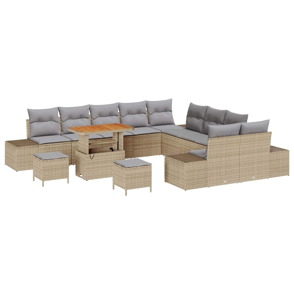 Gartensofa-set mit Kissen 13 pcs Beige Poly-Rattan