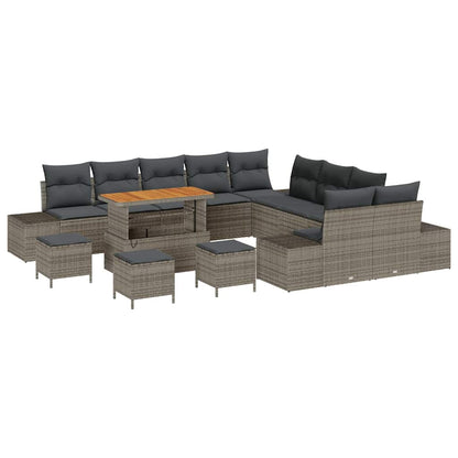 Gartensofa-set mit Kissen 14 pcs Grau Poly-Rattan