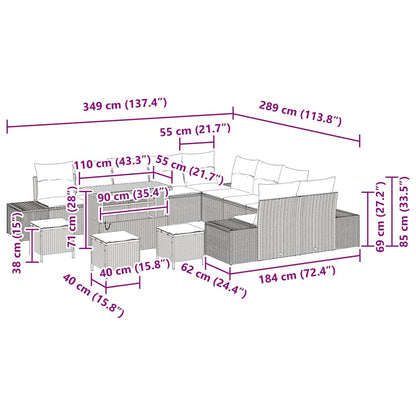 Gartensofa-set mit Kissen 14 pcs Grau Poly-Rattan