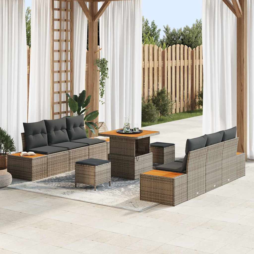 Gartensofa-set 9 pcs Grau Poly-Rattan