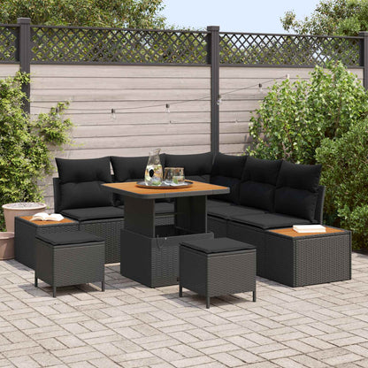 Gartensofa-set 8 pcs Schwarz Poly-Rattan