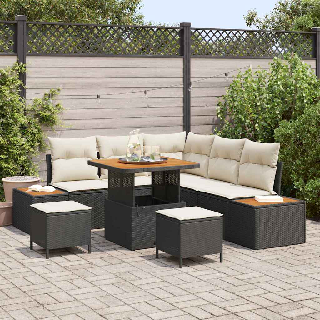 Gartensofa-set 8 pcs Schwarz Poly-Rattan