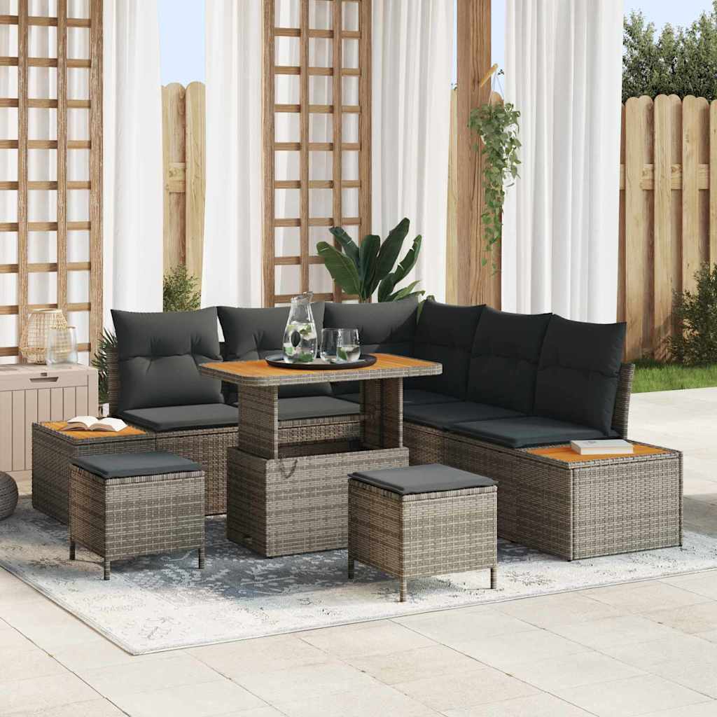 Gartensofa-set 8 pcs Grau Poly-Rattan