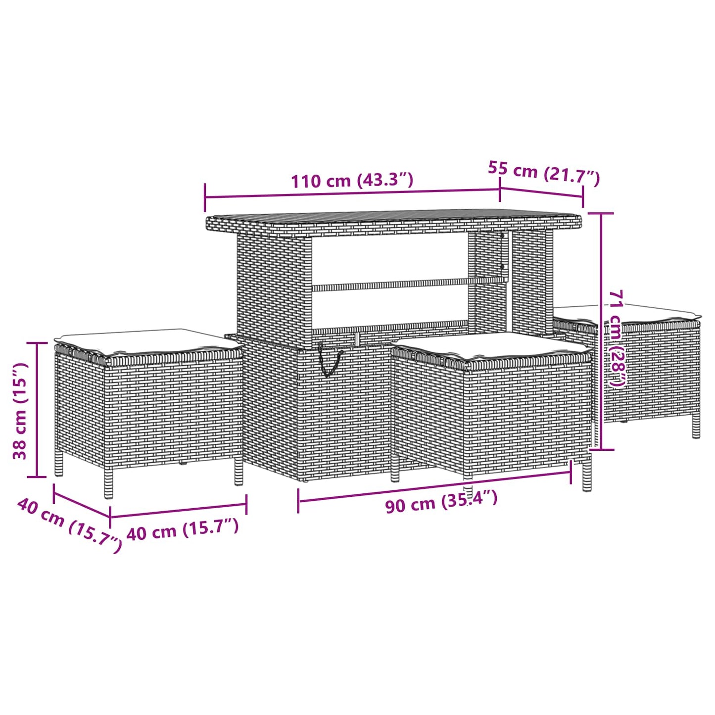 Gartensofa-set 9 pcs Schwarz Poly-Rattan