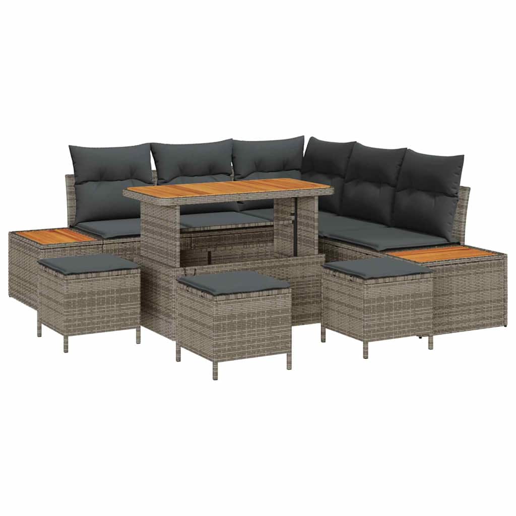 Gartensofa-set 9 pcs Grau Poly-Rattan