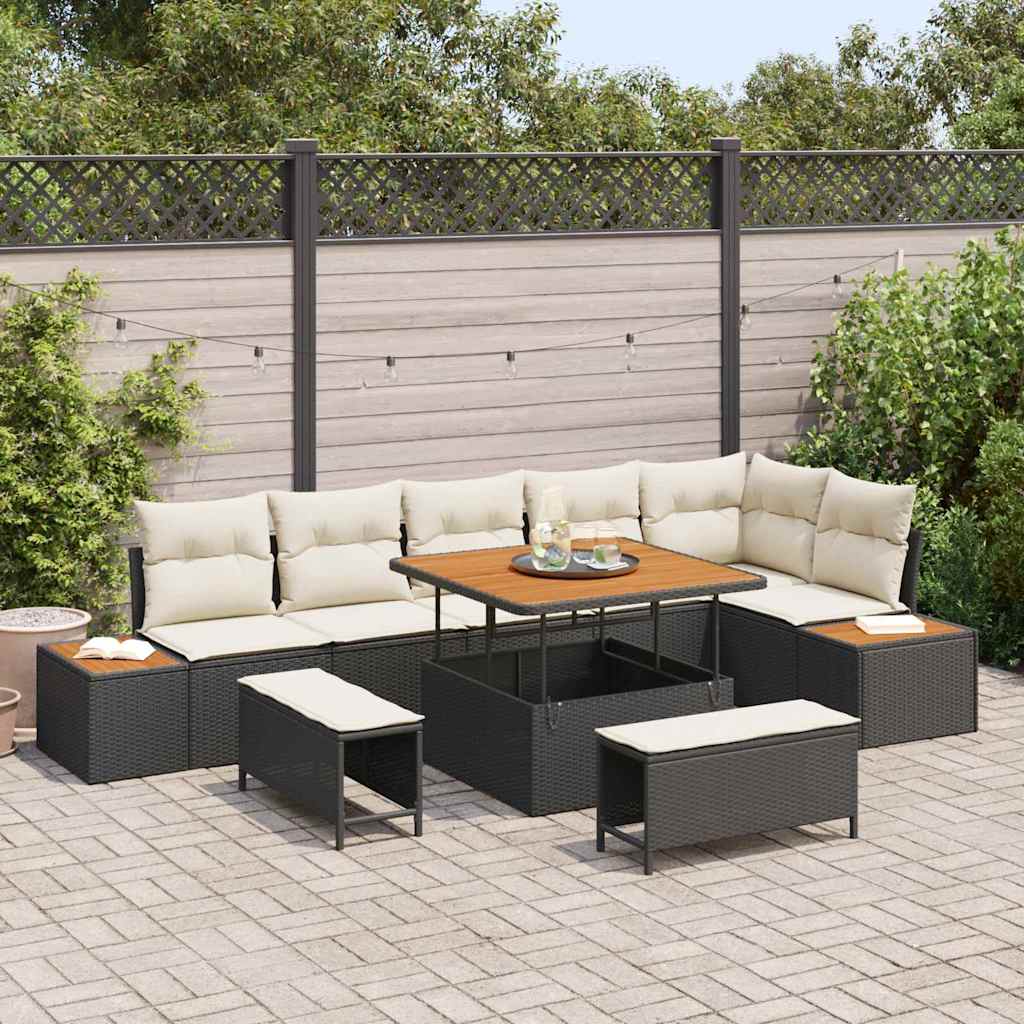 Gartensofa-set 9 pcs Schwarz Poly-Rattan