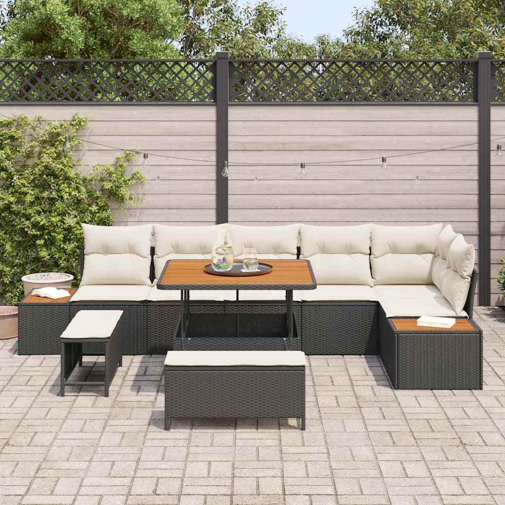 Gartensofa-set 9 pcs Schwarz Poly-Rattan