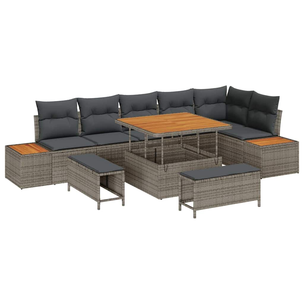 Gartensofa-set 9 pcs Grau Poly-Rattan