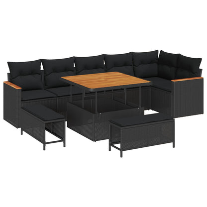 Gartensofa-set 9 pcs Schwarz Poly-Rattan