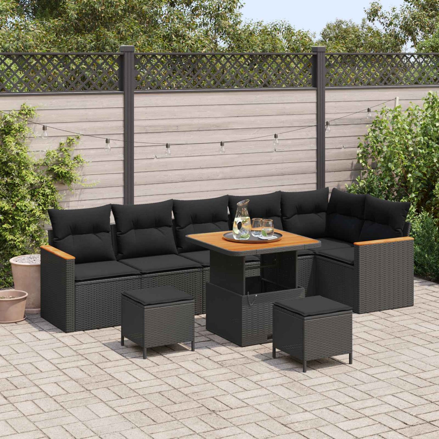 Gartensofa-set 9 pcs Schwarz Poly-Rattan