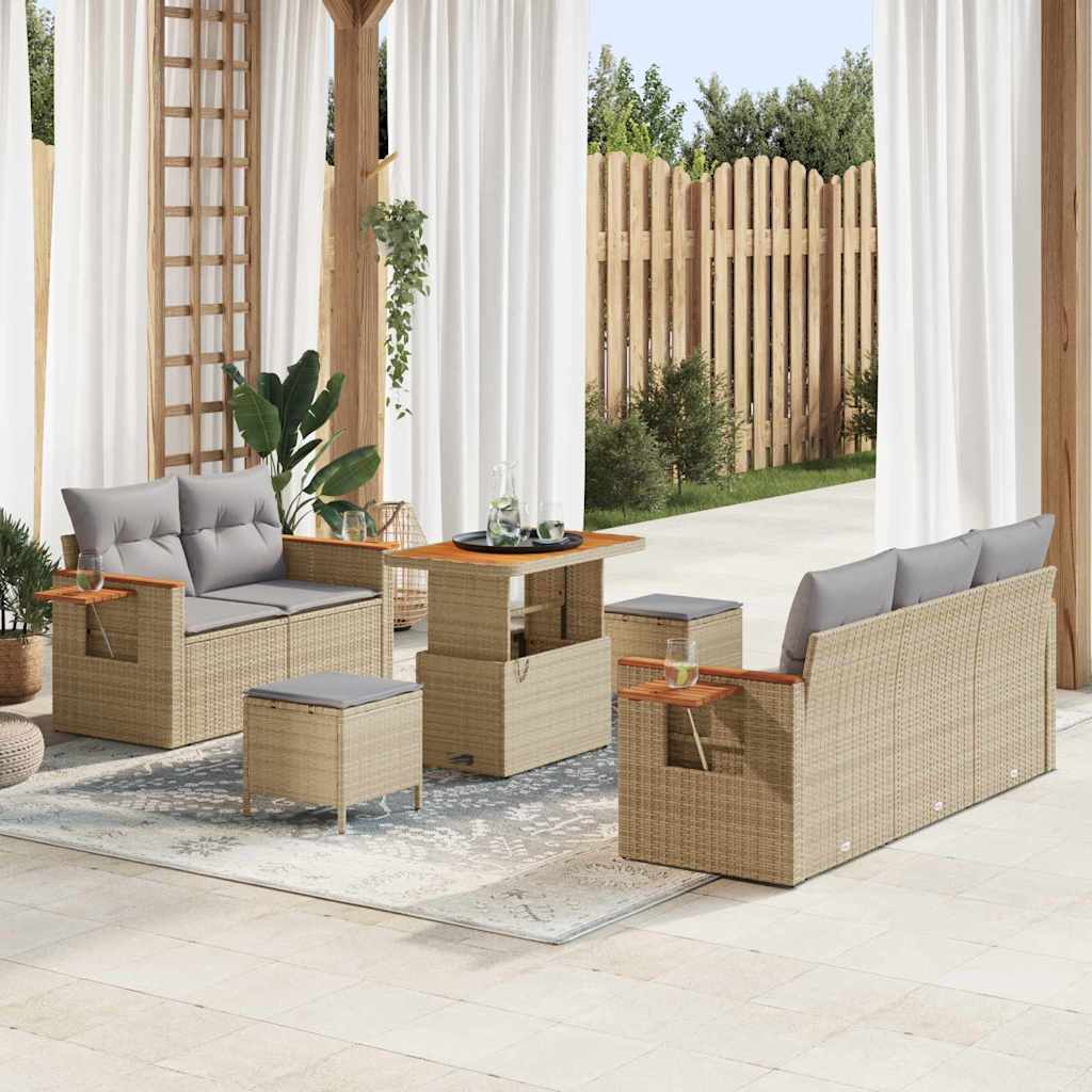 Gartensofa-set mit Kissen 8 pcs Beige und Hellgrau