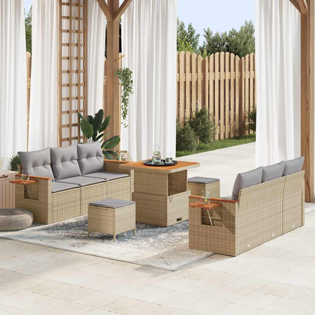 Gartensofa-set mit Kissen 9 pcs Beige und Hellgrau