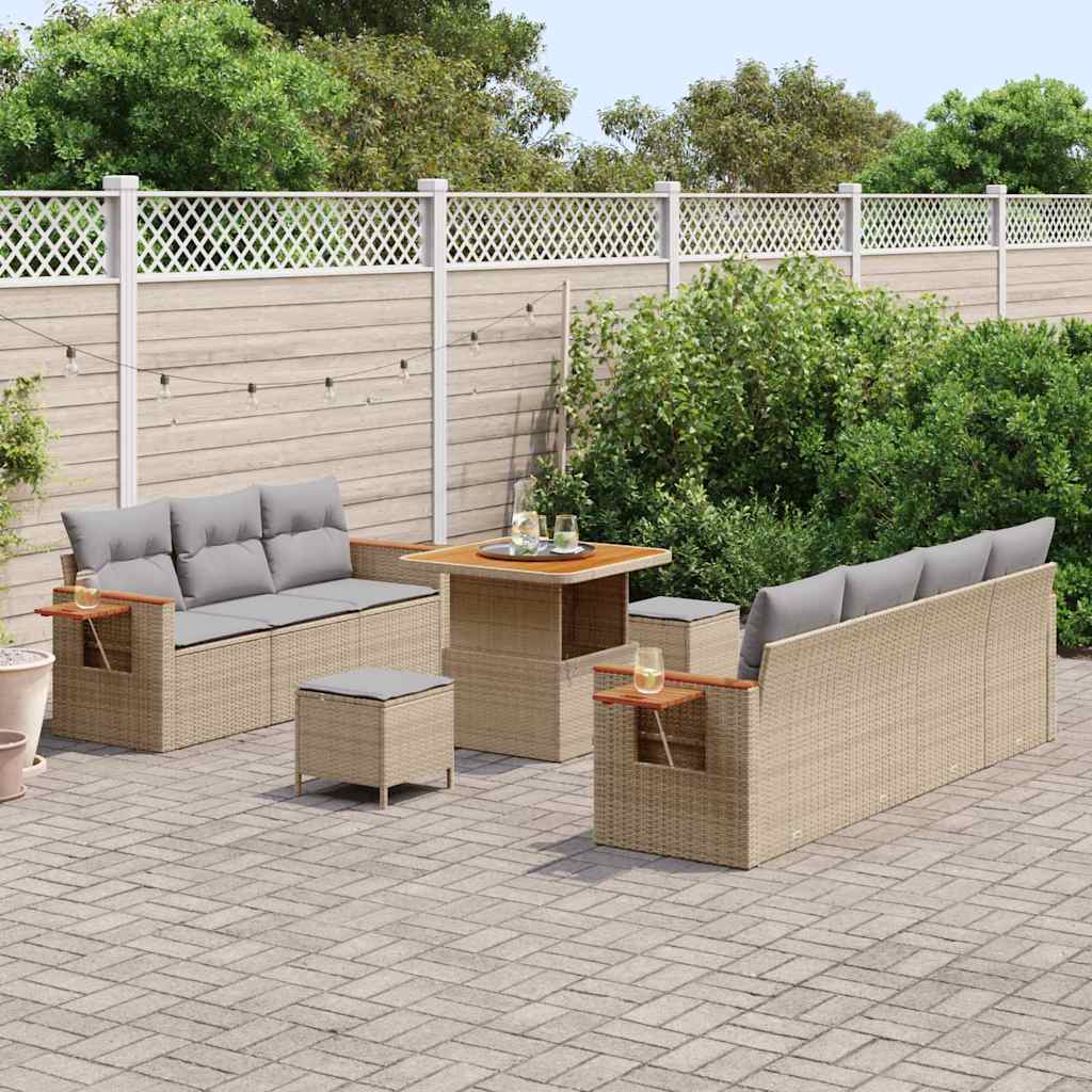 Gartensofa-set mit Kissen 10 pcs Beige und Hellgrau