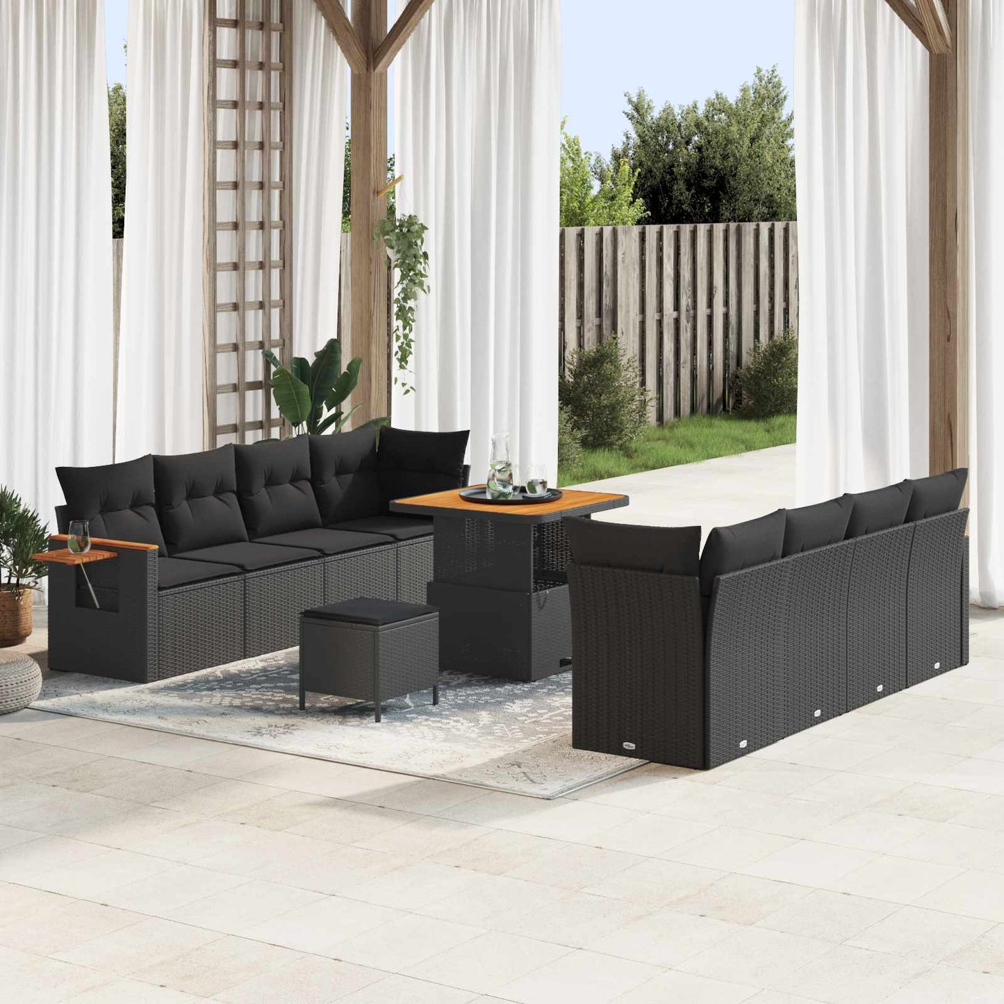 Gartensofa-set mit Kissen 11 pcs Schwarz