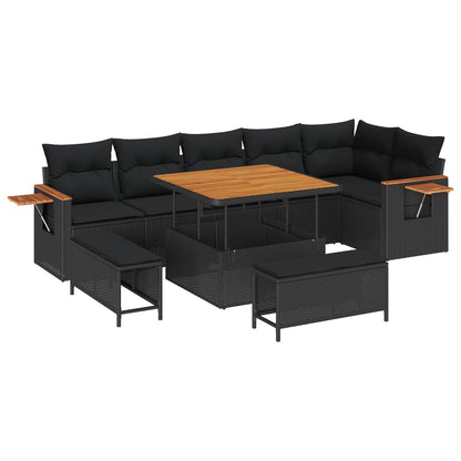 Gartensofa-set mit Kissen 9 pcs Schwarz