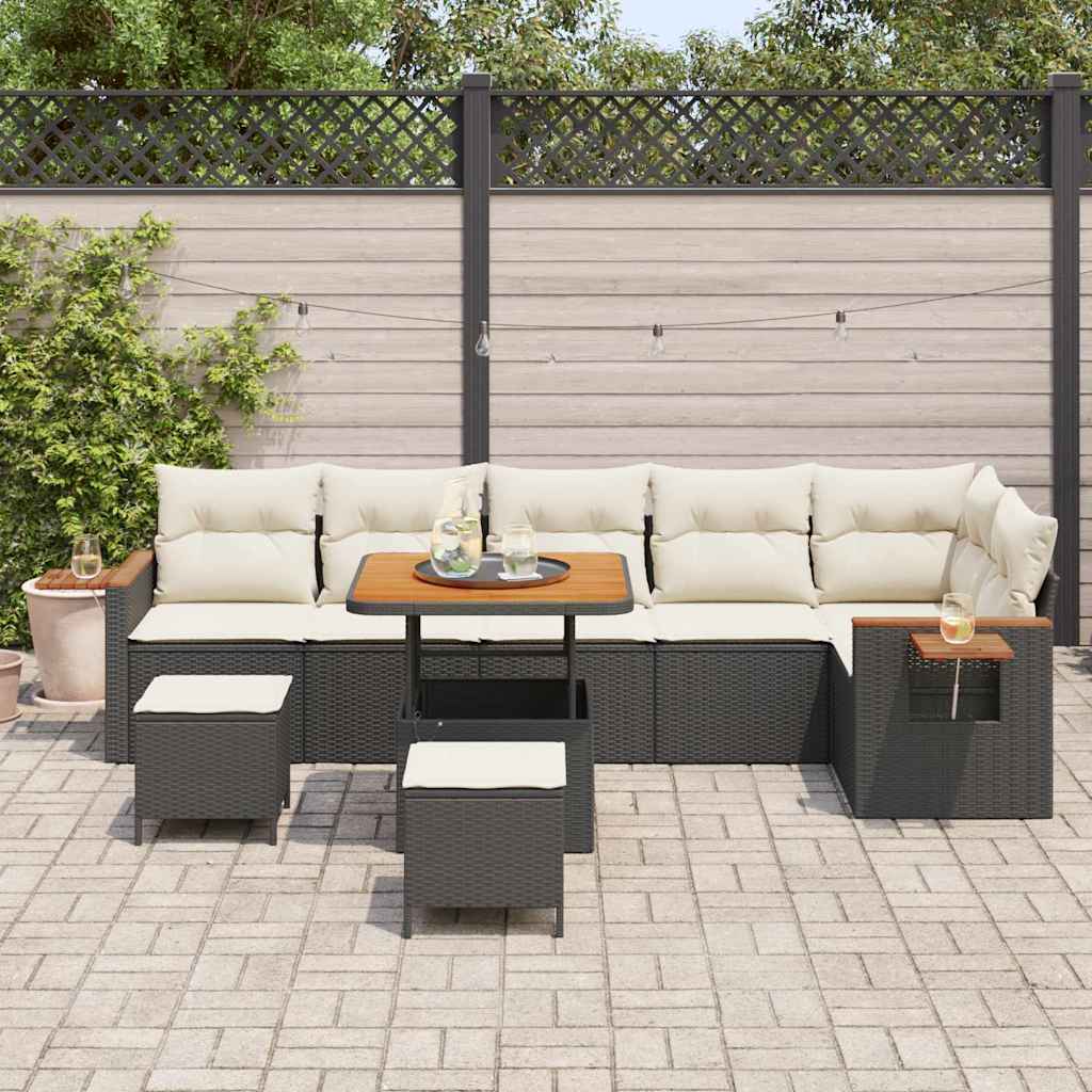 Gartensofa-set mit Kissen 9 pcs Schwarz und Creme