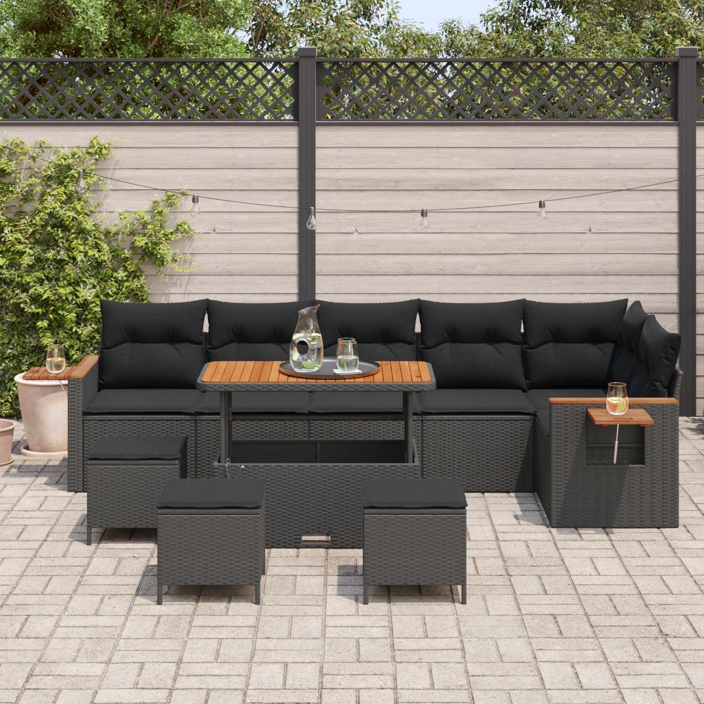 Gartensofa-set mit Kissen 10 pcs Schwarz