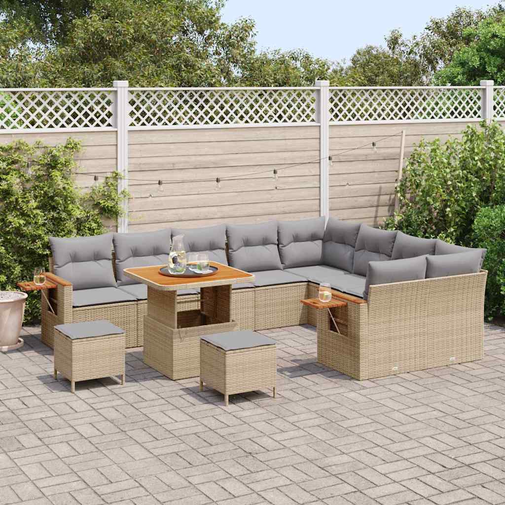 Gartensofa-set mit Kissen 12 pcs Beige und Hellgrau