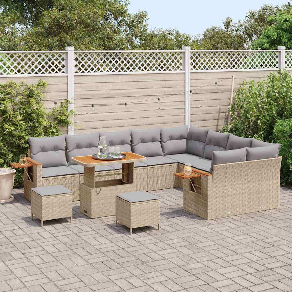 Gartensofa-set mit Kissen 12 pcs Beige und Hellgrau
