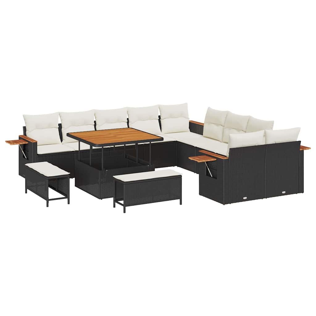 Gartensofa-set mit Kissen 13 pcs Schwarz und Creme