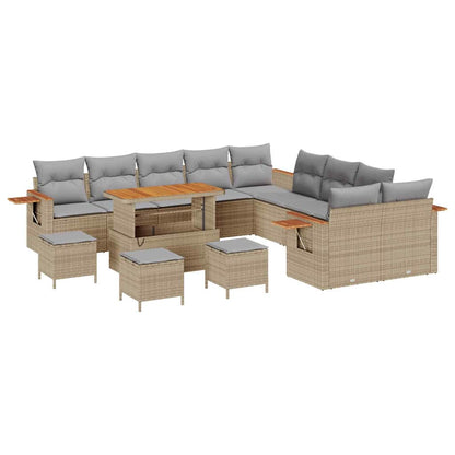 Gartensofa-set mit Kissen 14 pcs Beige und Hellgrau