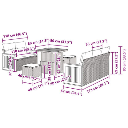 Gartensofa-set mit Kissen 8 pcs Grau
