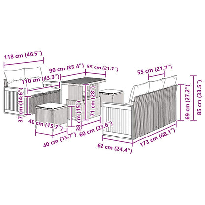 Gartensofa-set mit Kissen 8 pcs Schwarz und Creme