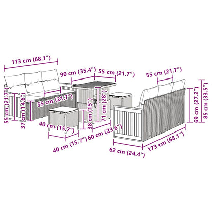Gartensofa-set mit Kissen 9 pcs Grau