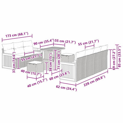 Gartensofa-set mit Kissen 10 pcs Schwarz und Creme