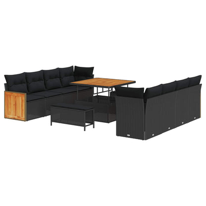 Gartensofa-set mit Kissen 11 pcs Schwarz
