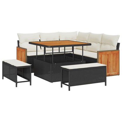 Gartensofa-set mit Kissen 8 pcs Schwarz und Creme