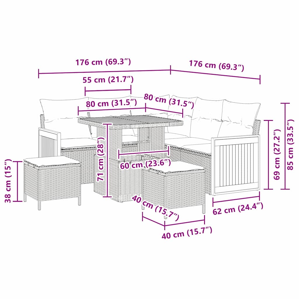 Gartensofa-set mit Kissen 8 pcs Beige und Hellgrau