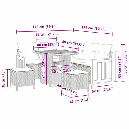 Gartensofa-set mit Kissen 8 pcs Beige und Hellgrau