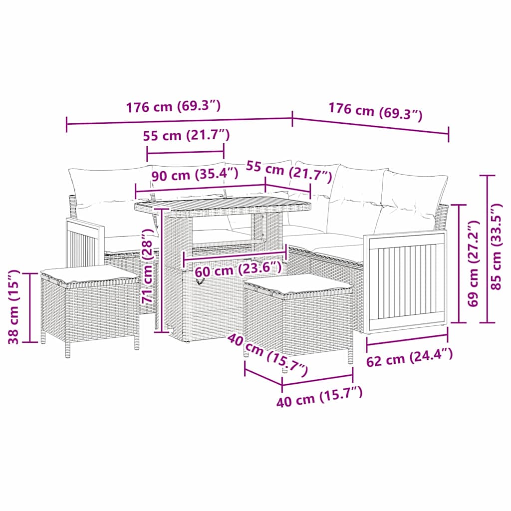 Gartensofa-set mit Kissen 8 pcs Schwarz und Creme